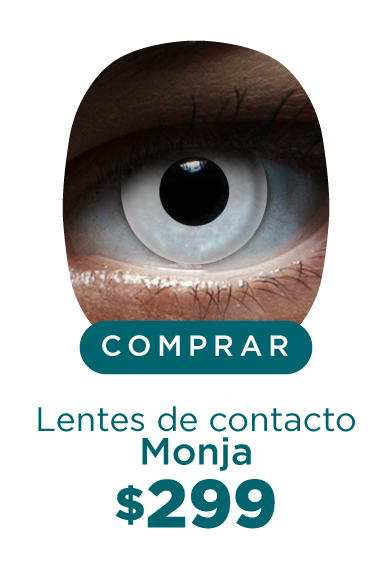 Imagen del ojo de una persona que lleva puesto un lente de contacto de color en tono blanco