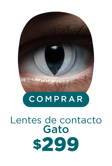 Imagen del ojo de una persona que lleva puesto un lente de contacto de color en tono blanco, con una raya negra a la mitad