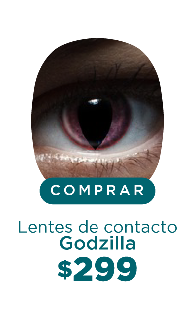 Imagen del ojo de una persona que lleva puesto un lente de contacto de color en tono morado, con una raya negra a la mitad